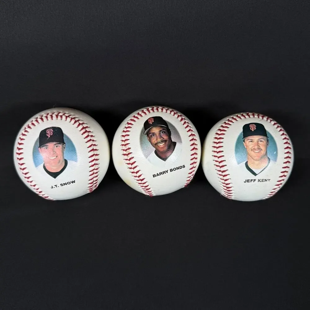 Lot of 3 Vintage ball 1997 J.T Show,Barry Bons,Jeff Kent Baseballs Giants MLB